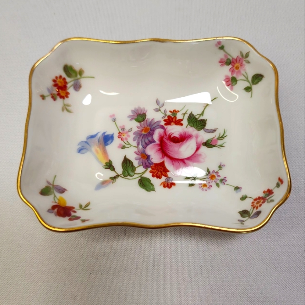 Royal Crown Derby Bone China Floral Ring Dish with Gold Accents